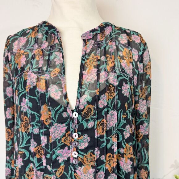 Free People See It Through Dress boho floral sheer maxi | black multi | Medium - Picture 2 of 9